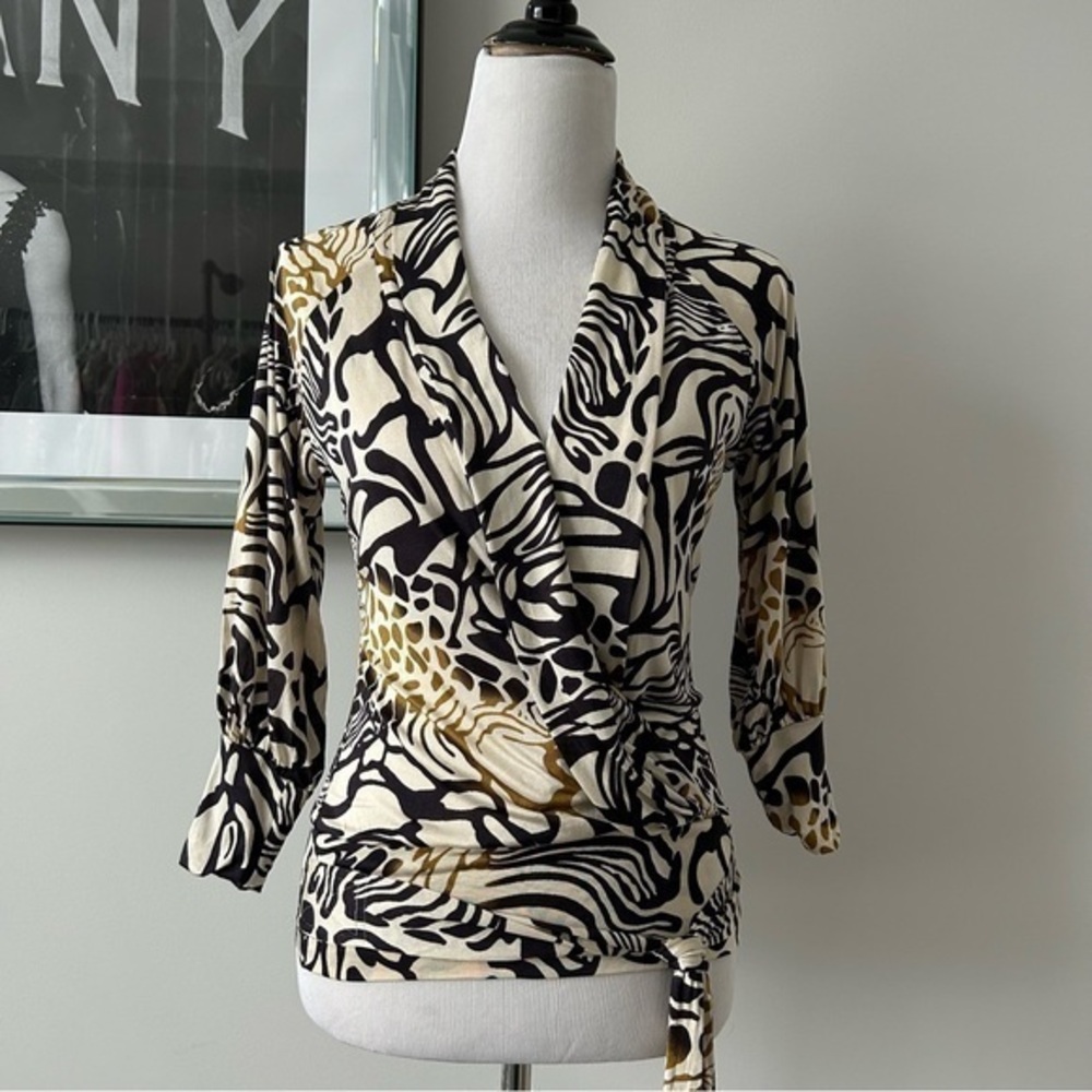 Marciano Animal Print Faux Wrap Slik Top